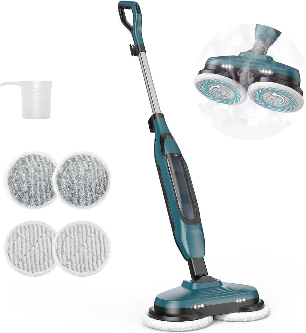 OLIXIS Steam Mop, All-in-One Scrubbing Steam Mops for Floor Cleaning with Rotating Pads, Floor Steamer with 2 LED Lights, 4 Cleaning Modes, Swivel Steering, 16.4 FT Cord, Safe for Hardwood and Tile