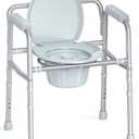HOMLAND 3-in-1 Bedside Commode with Sturdy Dual-Crossbar Support Construction, Stable Commode Toilet with 7.5Qt Bucket, 350 Lbs Bedside Commodes for Seniors, Silver