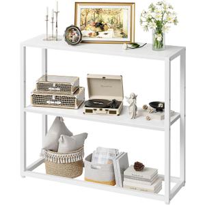 TIQLAB Small Entryway Table, 29.5" Narrow Console Table with Shelves, Sofa Table, Couch Table, Side Table, Entry Table for Hallway, Living Room, Small Space, White