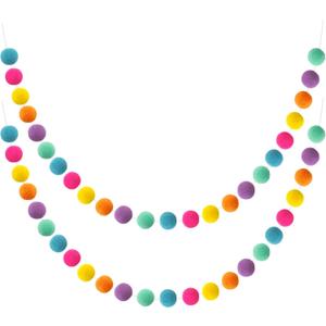 Boao 2 Pieces Wool Felt Ball Garland Colorful Pom Pom Garland Handmade 6.5 Feet Long 24 Balls Felt Banner for Wall Christmas Tree Decoration (Multiple Colors)