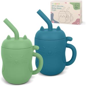 MCGMITT Silicone Baby Sippy Cup, 2 Pack Leak Proof Straw Cup for 6 12 18 Months, 5oz BPA Free Non Toxic Toddlers Training Cup with Handle, Soft Bite-Resistant Straw, Microwave & Dishwasher Safe