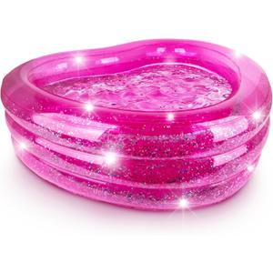 ArtCreativity Sparkly Inflatable Kiddie Pool with 3 Levels, Transparent Blow Up Pool for Kids with Silver Glitter and Cushioned Bottom, Easy to Inflate Outdoor Pools for Backyard, Summer Toys for Kids