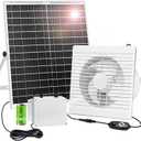 Solar Powered Fan with Battery Run Day/Night, 25W 9.8" Solar Fan for Chicken Coop with 2 Fan Speed/1-8 Cycle Timer, Waterproof Solar Greenhouse Fan for Shed, Chicken Coop, Greenhouse