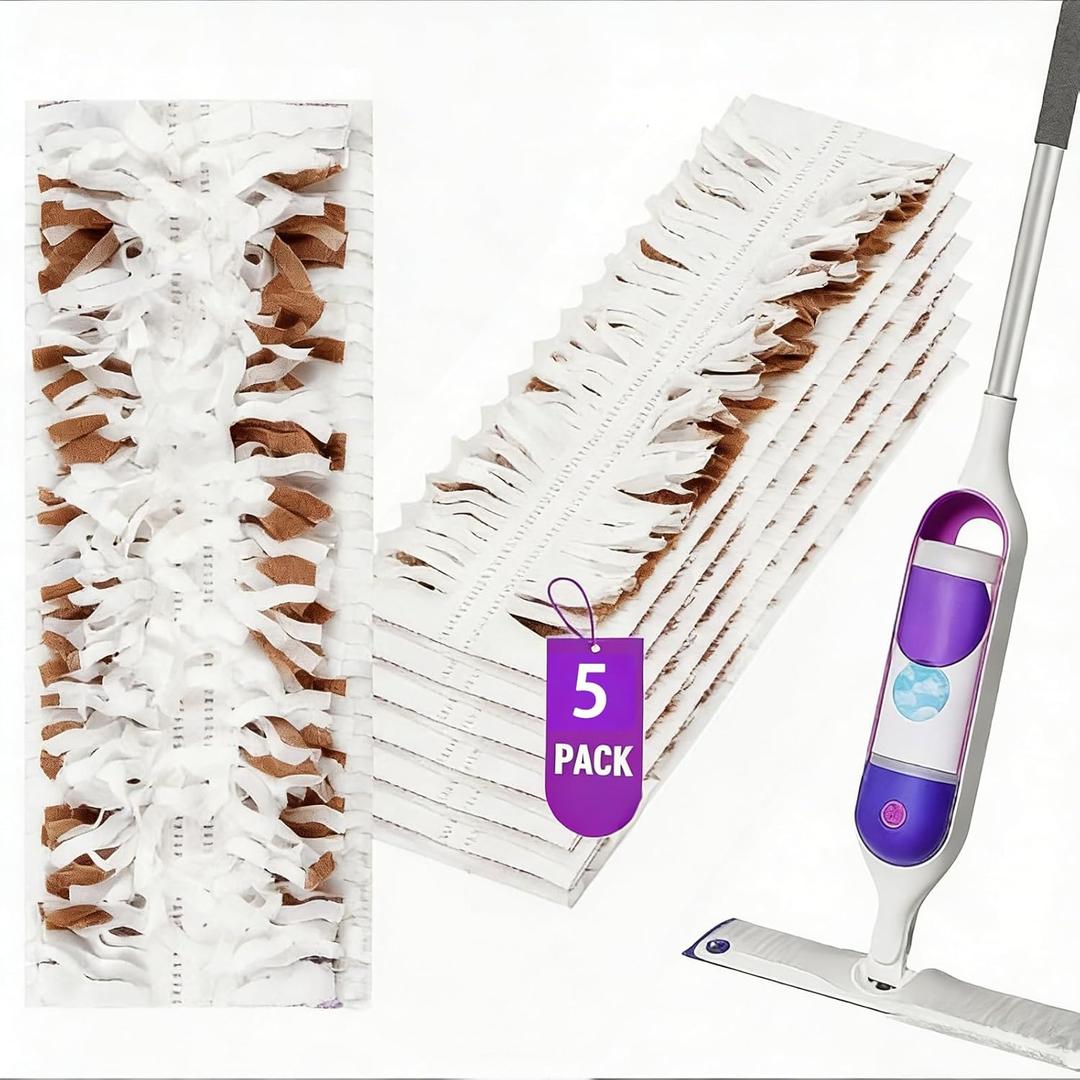 TJE Disposable Power Mop Pad Refills 5 Count Compatible with Power Mop Heavy-Duty Thickened Multi-Surface Floor Cleaning Non-Washable Unscented Floor Care (Brown)