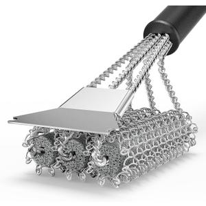 HOUSE AGAIN Grill Brush and Scraper Bristle Free, 304 Stainless Steel Brush Head Non Metal Bristles, Safe Steam Outdoor Grill Cleaning BBQ Grill Accessories for Smoker/Porcelain/Weber Gas/Charcoal