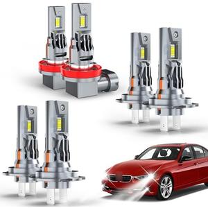 UCYAR Compatible with BMW 328i Lights 2007 2008 2009 2010 2011 2012 2013 2014 2015 2016 / Hyundai Sonata 2011 2012 2013 2014, H7 High Low Beam H11 Fog Lights for Off Road, Plug and Play, Pack of 6