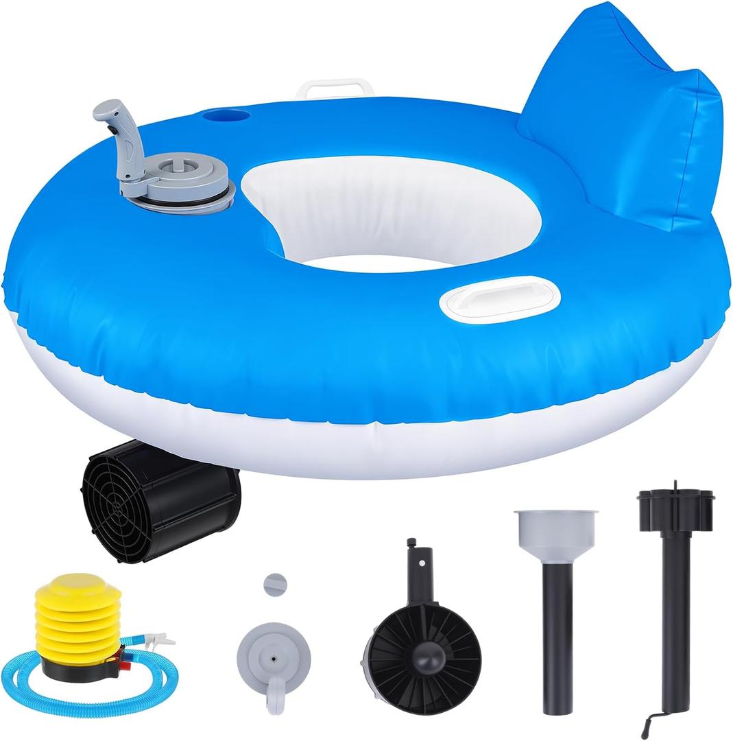 Motorized Pool Float for Adults, Electric Inflatable Motorized Pool Lounger with Pusher Handles Cup Holder and Pump for Inflation Relaxing in The River, 66 x 45"