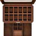 ROTHWELL 12 Slot Leather Watch Box with Valet Drawer - 12 Slot Luxury Watch Case Display Organizer, Microsuede Liner, Mens Accessories Holder, Jewelry Case, Jewelry Display Organizer (Tan/Brown)