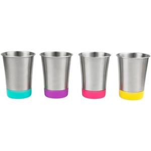 Elk and Friends Stainless Steel Kids + Toddler Drinking Cups | 12oz Tumblers with Colored Base | Durable + Stackable | Travel, Camping + Outdoors | Dishwasher Safe | 4 Pack : Baby