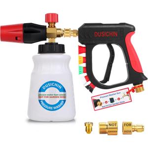 DUSICHIN Foam Cannon Short Pressure Washer Gun 1/4 Inch Quick Connector,Car Wash Foam Gun with 5 Pressure Washer Nozzle Tips 3/8'' Swivel Quick Connector,Additional Orifice Nozzle 1.04mm Car Washing