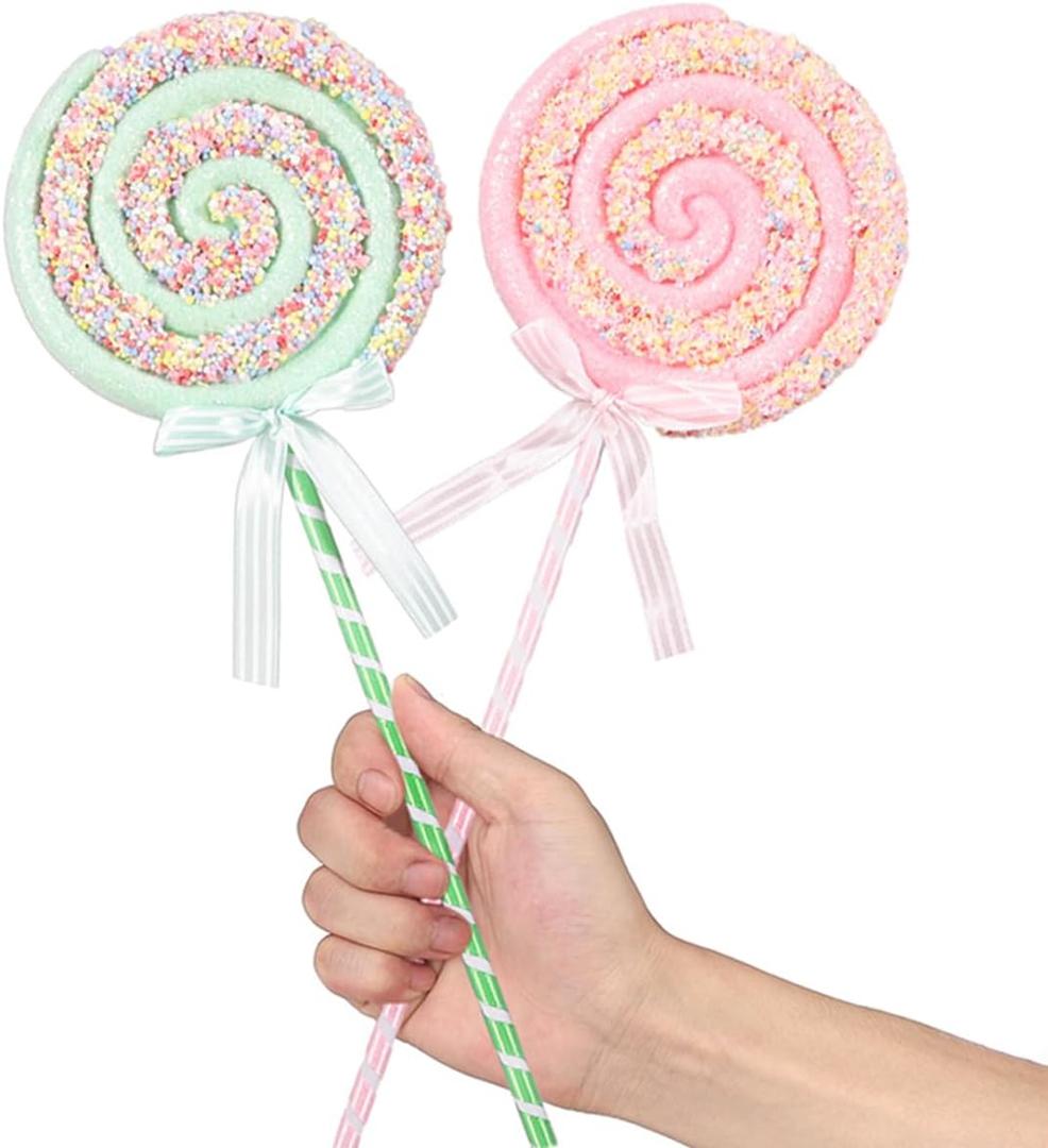 Pastel Christmas Tree Candy Picks 2pcs 16inch Gaint Pink Green Macaron Glitter Candy Lollipop Candyland Christmas Tree Hanging Ornaments for New Year Xmas Indoor Outdoor Party Decorations