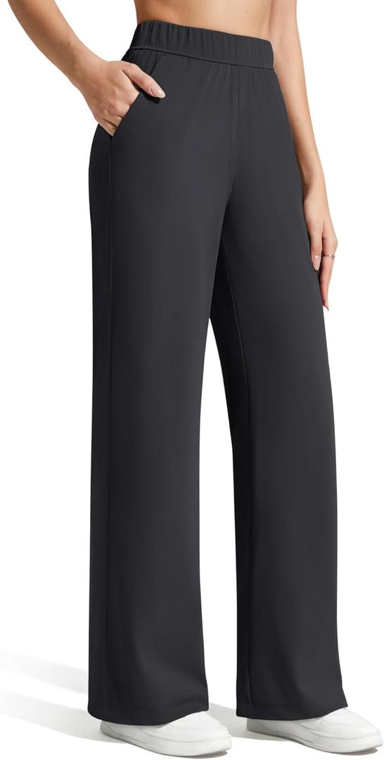 G4Free ShiftReady Women's Yoga Dress Pants with Pockets Wide Leg Work Pants Dressy Casual Trousers (XX-Large Petite, Black)