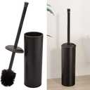 BESy Toilet Brush and Holder, Toilet Cleaner Bowl Set with Two Brush with Extra Long Handle, Durable Bristles Toilet Scrubber and Covered Holder, Drip-Proof Stainless Steel Oil Rubbed Bronze