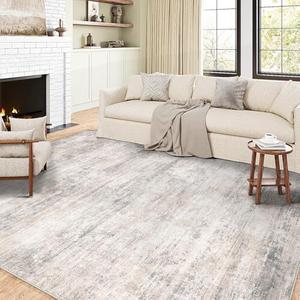 HUGEAR 9x12 Washable Rugs Gray Hallway Large Area Rug Indoor Accent Rug Abstract Non Slip Low Pile Carpet Distressed Throw Rug for Bedroom Living Room Office Dining Room Kitchen Laundry Room