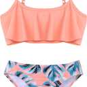 Arshiner Girls Swimsuit Two Pieces Bikini Set Ruffle Bathing Suits Flounced Tankini Swimwear (13-14 Years)