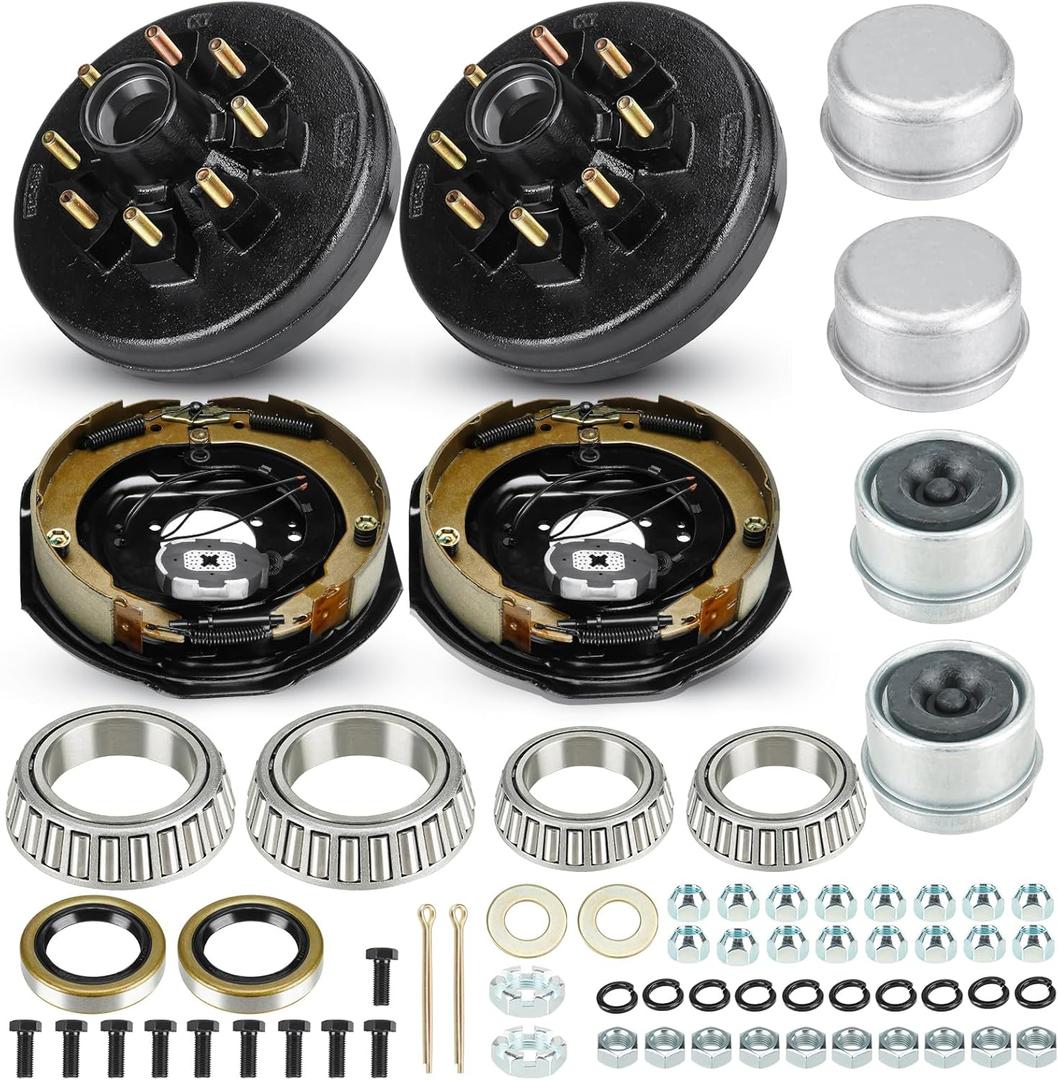 Trailer Axle Electric Brake Kit, Pair of 8-6.5" Bolt Circle Brake Drum with 12" x 2" Electric Brakes for 5200-7000 lb Axles(Manual adjusting), Replacement 12" Brake Hub Drum Assembly