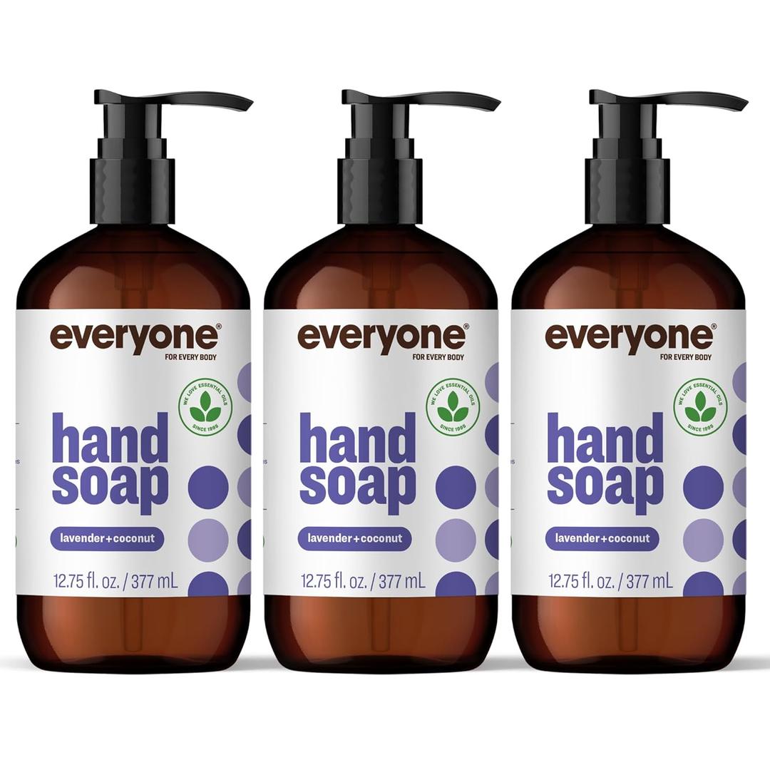 Everyone Liquid Hand Soap, 12.75 Ounce (Pack of 3), Lavender and Coconut, Plant-Based Cleanser with Pure Essential Oils