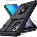 Yodueiv for Moto G Power 2022/G Play 2023 XT2165 Case with Tempered Glass Screen Protector and Slide Camera Cover, Magnetic Ring Car Mount Holder Protective Cover for Motorola Moto G Play 2023 Black