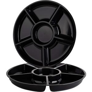Plasticpro 6 Sectional Round Plastic Serving Tray/Platter (2, Black)
