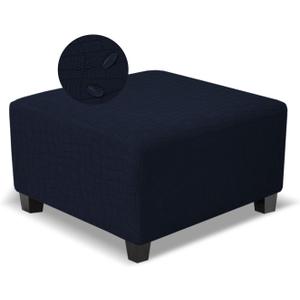Square Ottoman Cover,Soft Stretch Jacquard Slipcover with Dual Waterproof Layers,Washable Furniture Protector for Pets,Medium,Navy Blue (M Length&Width:26-34",Height:14-20")