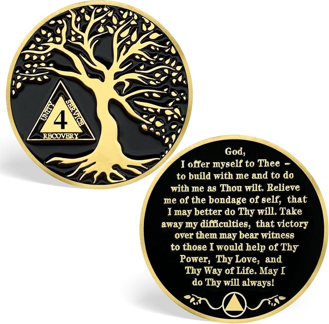 4 Year Sobriety Coins, Tree of Life 4 Year AA Medallions - AA Sobriety Chips Recovery Coins Sober Tokens for Alcoholics Anonymous Recovery Sober Gifts for Men Women