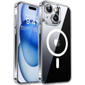 CANSHN Magnetic for iPhone 15 Case Clear, Upgraded [Full Camera Protection] [Compatible with Magsafe] Non-Yellowing Protective Shockproof Bumper Phone Case 6.1 inch - Clear
