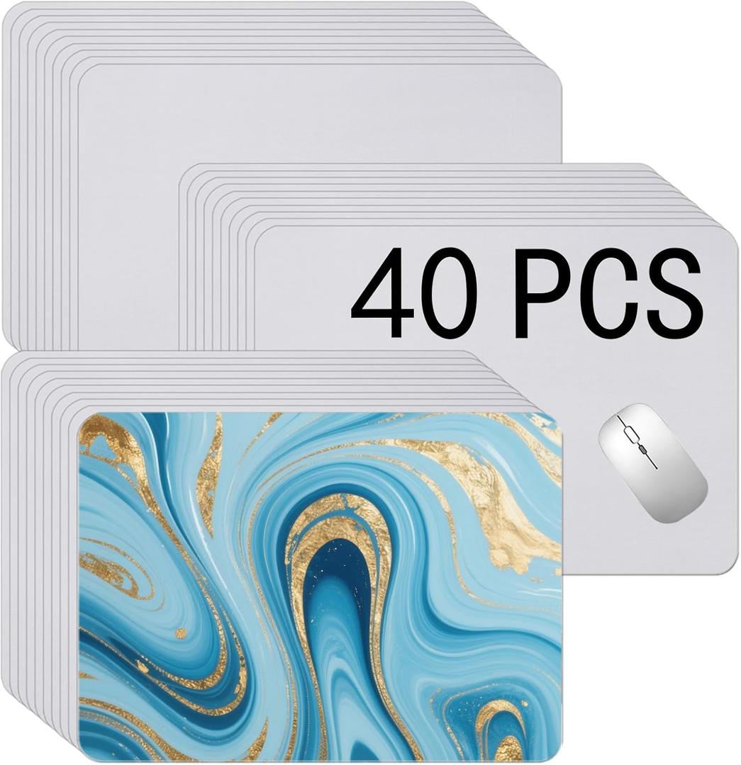 40 PCS White Mouse Pad 3mm Thick for Heat Press Printing,Bulk Mousepad Blanks for Heat Transfer Crafts 22x18x0.3CM