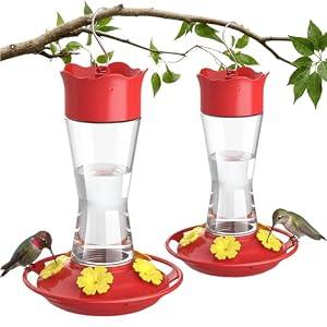 Kingsyard 2-Pack Glass Hummingbird Feeder for Outdoors Hanging, 10 oz Leak-Proof Humming Bird Feeders with Ant Moat & Bee Proof Feeding Ports, Hummingbird Gift for Bird Lovers (Clear)