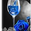 Blue Wine Wall Art Rose and Wine Canvas Painting Wine Glass Poster Kitchen Picture Prints for Dining Room Restaurant Decor Framed(Wine-2, 16.00" x 24.00")