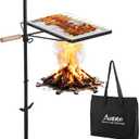 Anbte 35" Swivel Campfire Grill Grate, 360 Adjustable Heavy Duty Chrome-Plated Steel Fire Pit Grill with Carry Bag, Portable for Camping Backyard Outdoor BBQ Cooking Open Fire