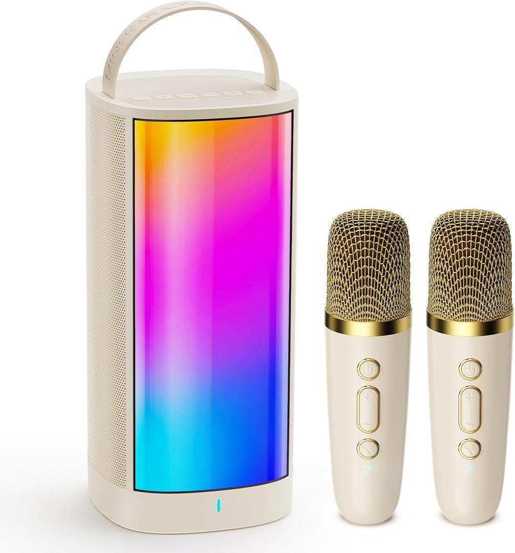 Mini Karaoke Machine for Kids and Adults, Portable Bluetooth 5.3 Karaoke Speaker with 2 Wireless Microphones, Popular Birthday Gifts for Girls Boys Age 3-12+, Singing Machine with Party Lights