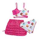 RoseSeek Girls 3 Piece Bikini Set with Ruched Skirt Cheetah Print Wrap Swimsuit Cute Bathing Suit Beachwear Multicolor Hot Pink 10Y (Pink)