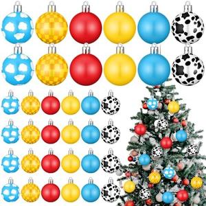 Syhood 26 Pcs 1.2'' Mini Cartoon Story Christmas Ball Ornaments Christmas Plastic Shatterproof Glitter Ball Red Yellow Blue Hanging Decorations for Xmas Tree Wreath Garland Home Indoor Party Decor