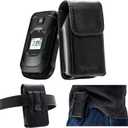 Leather Flip Phone Case with Belt Clip, Pouch for Kyocera & TCL & Nokia Flip Phone Holster for Belt, Cat S22 Case, Phones Sheath, Sonim XP3 Plus Magnetic Phones Pouch (Black)