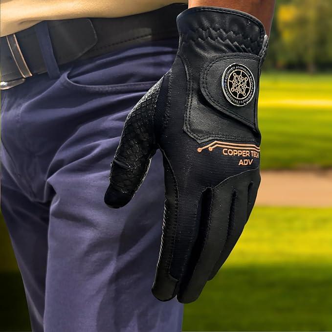 Copper Tech Adv 2.0 Golf Gloves Men Right Handed Golfer & Left Handed Golfer | Joint Support Copper Compression Mens Golf Glove | Tear Resistant Durability and Tacky Grip for Max Control (Medium)
