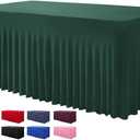 Table Skirt for 4 Foot Tables - One-Piece Hunter Green Tablecloths and Skirt, Wrinkle Resistant Ruffles Elastic Cover for Banquets, Weddings, Events, Parties