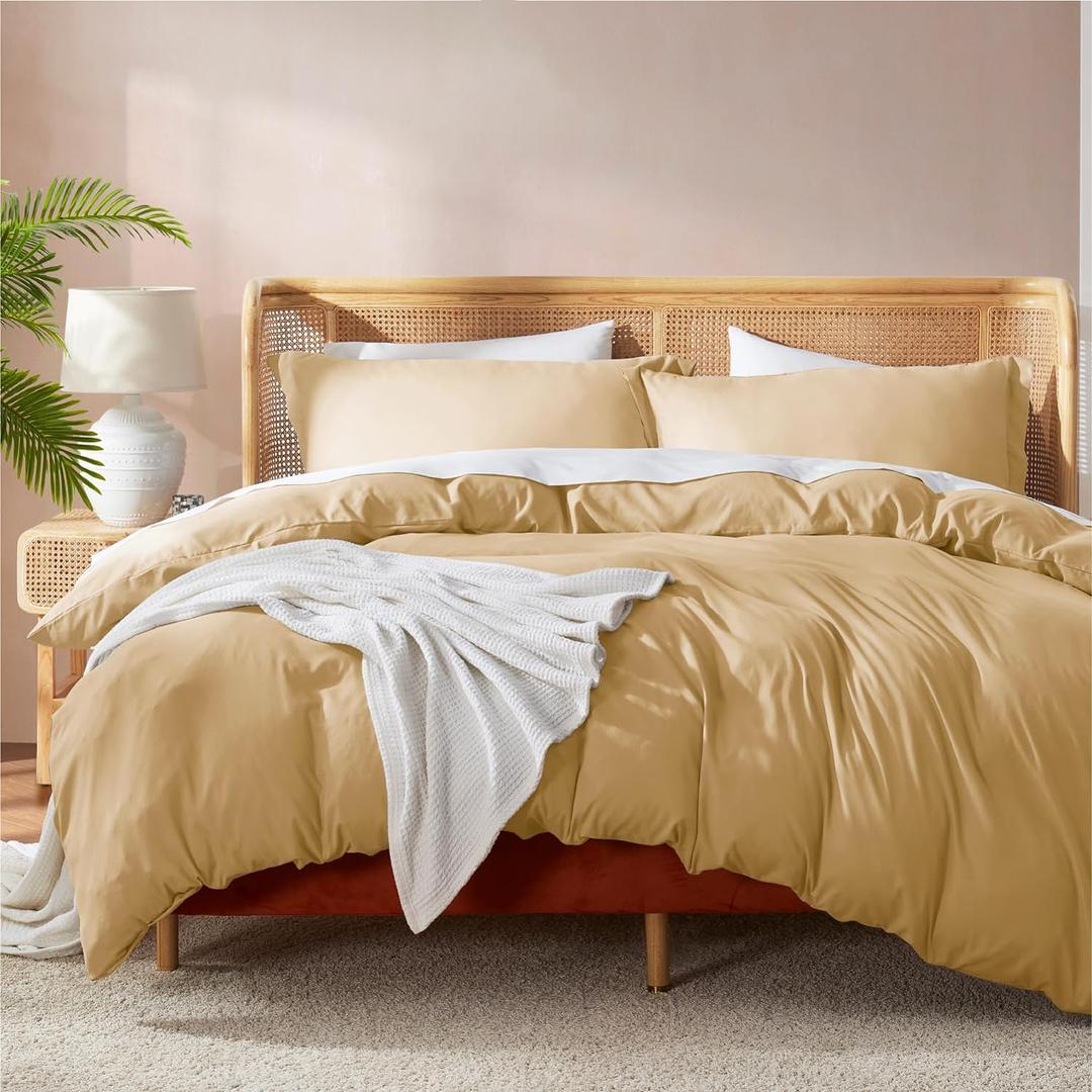Nestl Camel Gold Duvet Cover Queen Size - Soft Double Brushed Queen Duvet Cover Set, 3 Piece, with Button Closure, 1 Duvet Cover 90x90 inches and 2 Pillow Shams