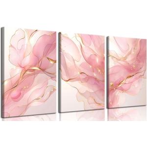 Pink Marble Abstract Canvas Wall Art Pink and Gold Abstract Marble Wall Decor Pictures Neutral Modern Minimalist Posters Prints for Living Room Bedroom Home Decoration 16x24in