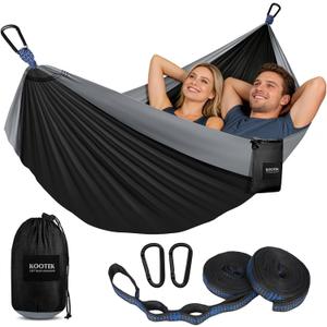 Kootek Camping Hammock, Portable Hammocks with Tree Straps & Attached Carry Bag, Camping Essentials Gear, Perfect for Outside Indoor Hiking Beach Backpack Travel (Large, Black & Grey)