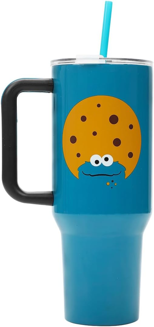 Bioworld Sesame Street Cookie Monster 40 Oz Blue Stainless Steel Tumbler with Handle