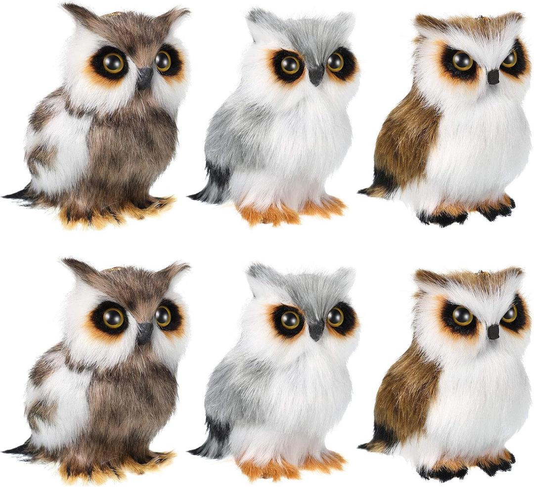 Skylety 6 Pieces Mini Owl Plush Toy 3.2 Inch Plush Animal Christmas Hanging Ornaments for Christmas Tree Woodland Gray White Stuffed Animal Toy Soft Owl Doll Hanging Pendant Ornament