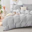 HYMOKEGE Light Grey Queen Comforter Set Seersucker 7 Pieces, All Season Luxury Bed in a Bag for Bedroom, Bedding Set with Comforters, Sheets, Pillowcases & Shams