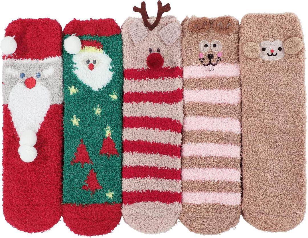 Zando Women's Fuzzy Socks Slipper Socks-Cozy Comfortable Non-Slip-for Home, Hospital, Yoga, Pilates & Cold Weather, 4 Pairs