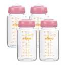 Matyz Glass Breastmilk Storage Containers, 4 Pack, 8 oz Bottle, Fit with Spectra Medela Philips Avent Pump - Wide Mouth Breastmilk Collection and Storage Bottle with Lids - No BPA (Pink Lids) 