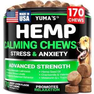 Hemp Calming Chews for Dogs - Advanced Dog Calming Chews - 170 Treats - Anxiety Relief Treats - Hemp Oil - Separation Aid, Stress, Hip and Joint Supplement for Canine Health Support - Beef Flavor