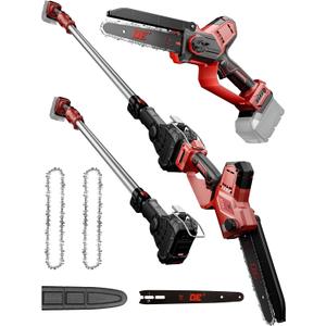 DeForce 2-in-1 Cordless Electric Pole Saw, for Milwaukee M18 18V Battery, Brushless 8.1" Mini Chainsaw for Tree Trimming, Battery Powered Pole Saw, 16 ft Max Reach, with Extension Pole (Bare Tool Only)
