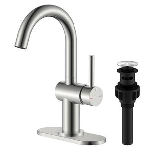 KENES Brushed Nickel Bathroom Faucet Single Handle Modern Prep Wet Bar Sink Faucet Bathroom Sink Faucets with Drain Assembly & Deck Plate, Farmhouse RV Camper Outdoor Utility Faucet, KE-9005B