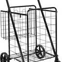 Amazon Basics Foldable Shopping Utility Cart with 360-Degree Wheels, Easy Assembly, Black, X-Large, Black 
