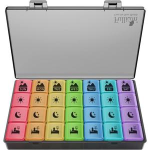 Fullicon Large Weekly Pill Organizer 4 Times a Day,7 Day Pill Box, Portable Medicine Organizer for Supplements Vitamin Pill Case Black (9.3 x 5.7 x 1.4 Inch)