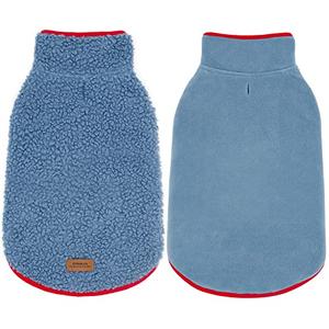 cyeollo Warm Dog Coat Sweater Reversible Dog Jacket Winter Fleece Sherpa Vest Pet Clothes Doggie Jackets for Cold Weather Puppy Cat Apparel Coats for Small Dogs, Blue, Size: M